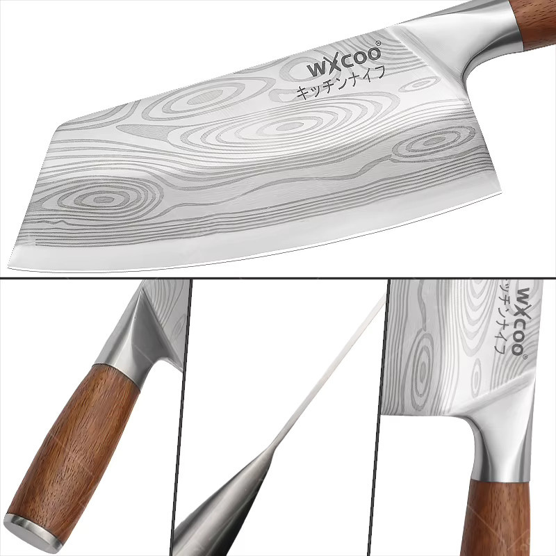WXCOO Multifunktionales Edelstahl-Küchenmesser mit Holzgriff in Silber, Japanisches Fleischmesser zum Entbeinen und Obstschäler - Bild 2