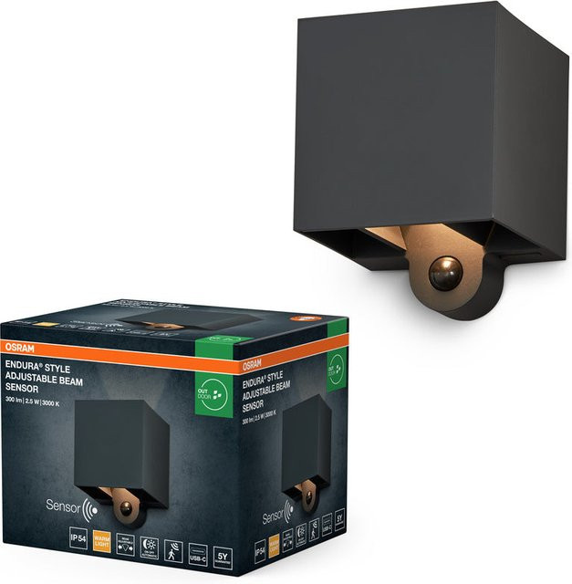 Osram Endura Style Adj Beam LED Außenleuchte in Dunkelgrau mit Bewegungsmelder und Tageslichtsensor, 2,5W, 180lm, warmweißes Licht, IP54 Schutzklasse - Bild 1