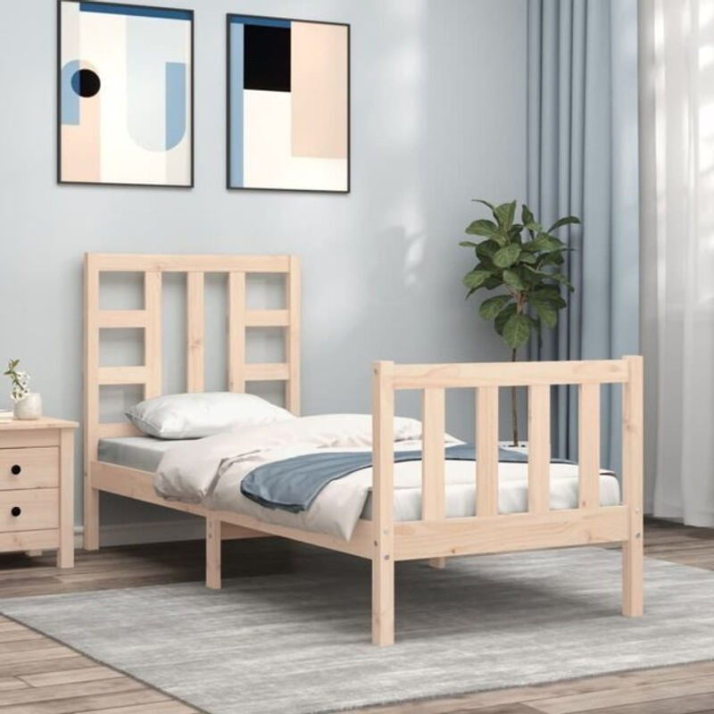 Massivholzbett aus Kiefernholz von vidaxl in Braun im Landhaus- und Skandinavischen Stil, B/T/H: 100 x 80,5 x 190 cm - Bild 1