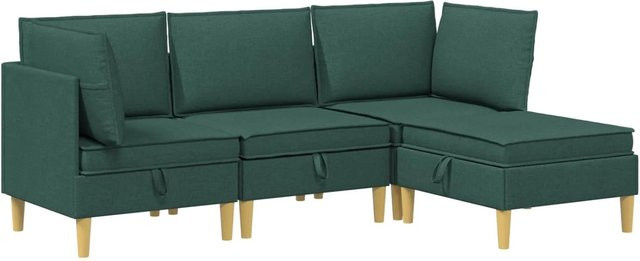 vidaXL Wohnzimmergarnitur in Dunkelgrün aus Stoff mit Ecksofas, Mittelsofa, Fußhocker und Kissen in L-Form - Bild 1