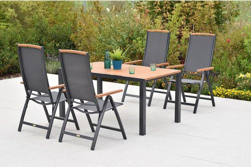 Merxx Gartenmöbel-Diningset Siena 5-tlg. aus Aluminium und Akazienholz in Grau mit Tisch und 4 Sitzplätzen, Tisch Breite: 150 cm, Tiefe: 90 cm - Bild 1