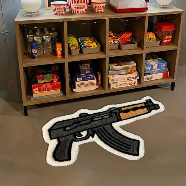 VIKAMA Teppich im Cartoon-Stil mit Gewehr-Design, rutschfester Nachttischteppich für dein Schlafzimmer - Bild 1