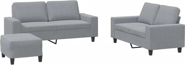 vidaXL 3-teilige Sofagarnitur modern in Hellgrau mit Stoffbezug und passendem Ottoman