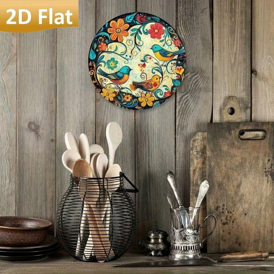 Utopia Art Metall-Blechschild mit Blumen und Vögeln in Vintage-Optik, quadratische Wanddekoration für Zuhause, Küche oder Garten, B/H: 50,8 x 50,8 cm, Mehrfarbig - Bild 2