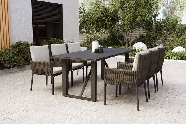 OUTFLEXX Mermaid Garten-Essgruppe für 6 Personen in Anthrazit aus Alu und Rope mit Keramikglas-Tisch und Sitz- sowie Rückenkissen, Tisch B: 200 cm, T: 90 cm, H: 76 cm - Bild 1