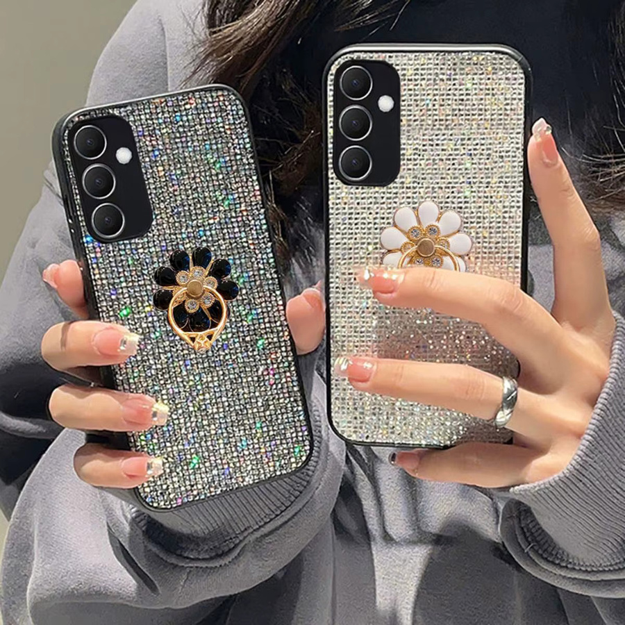 Stoßfeste Softcover Handyhülle mit Blumen-Ring-Schnalle für Samsung Galaxy A14 A15 A16 A35 A36 A55 S24 S25 S23 Plus FE Ultra in Weiß und Multicolour - Bild 1