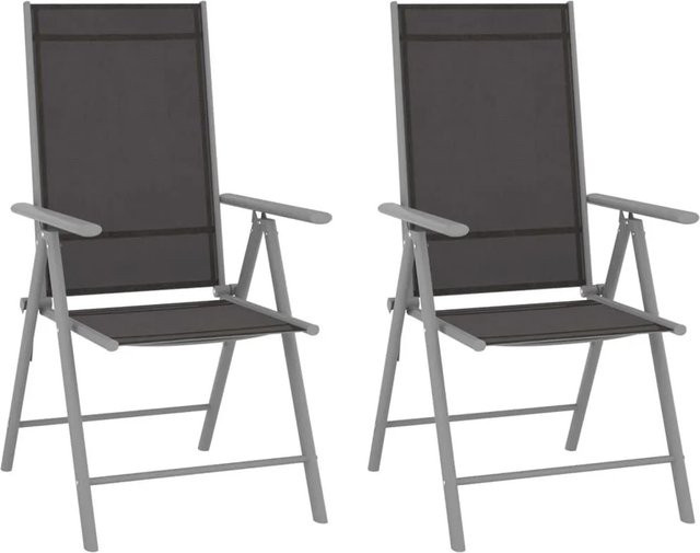 Furnicato Gartenstühle Klappbar 2er Set aus Aluminium und Textilene in Schwarz - Bild 1