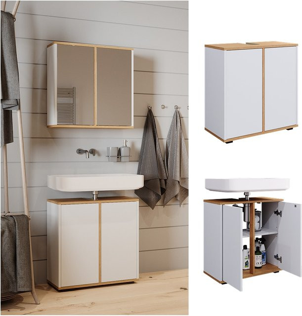 Vicco Waschbeckenunterschrank Didi Weiß Eiche mit 2 Türen B/T: 60 x 62 cm - Bild 1