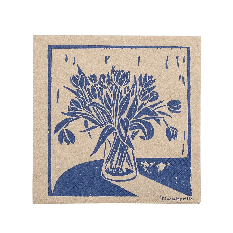 Bloomingville Serviette aus Recyclingpapier in Blau mit Tulpen-Motiv - Bild 1