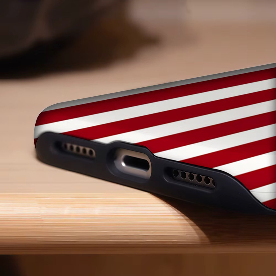 Robuste doppelschichtige Handyhülle von Potdemiel für iPhone 17 16 15 14 13 Pro Max Plus in Rot-Weiß gestreift mit Magnetfunktion - Bild 6