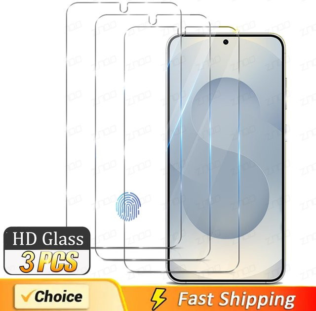 3 Stück Displayschutzfolie aus gehärtetem Glas für Samsung Galaxy S26 S25 S24 S23 S22 Ultra Plus und S24 FE, transparent, kompatibel mit Fingerabdruck-Entsperrung - Bild 1