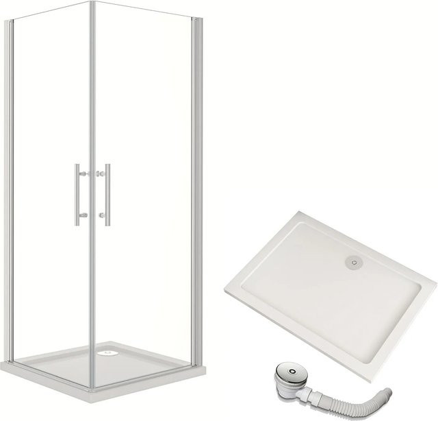 AICA Komplettduschkabine mit Duschwanne und Ablauf, Eckdusche, Rechteckig, Transparent/Silber/Weiß, B/T/H: 80 x 76 x 195 cm - Bild 1