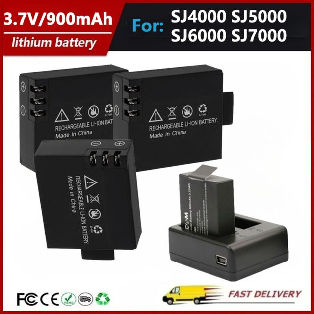 SJCAM wiederaufladbarer Kamera-Akku 3,7 V 900 mAh für Action Kameras SJ4000 WiFi, SJ5000 WiFi, SJ6000, SJ7000 WiFi und M10 in Schwarz - Bild 1