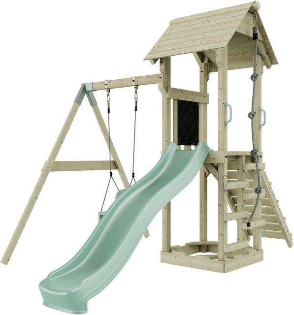 PolarPlay Babyschaukel Göteborg Play Tower aus Holz in Mintgrün mit höhenverstellbarer Schaukel - Bild 1