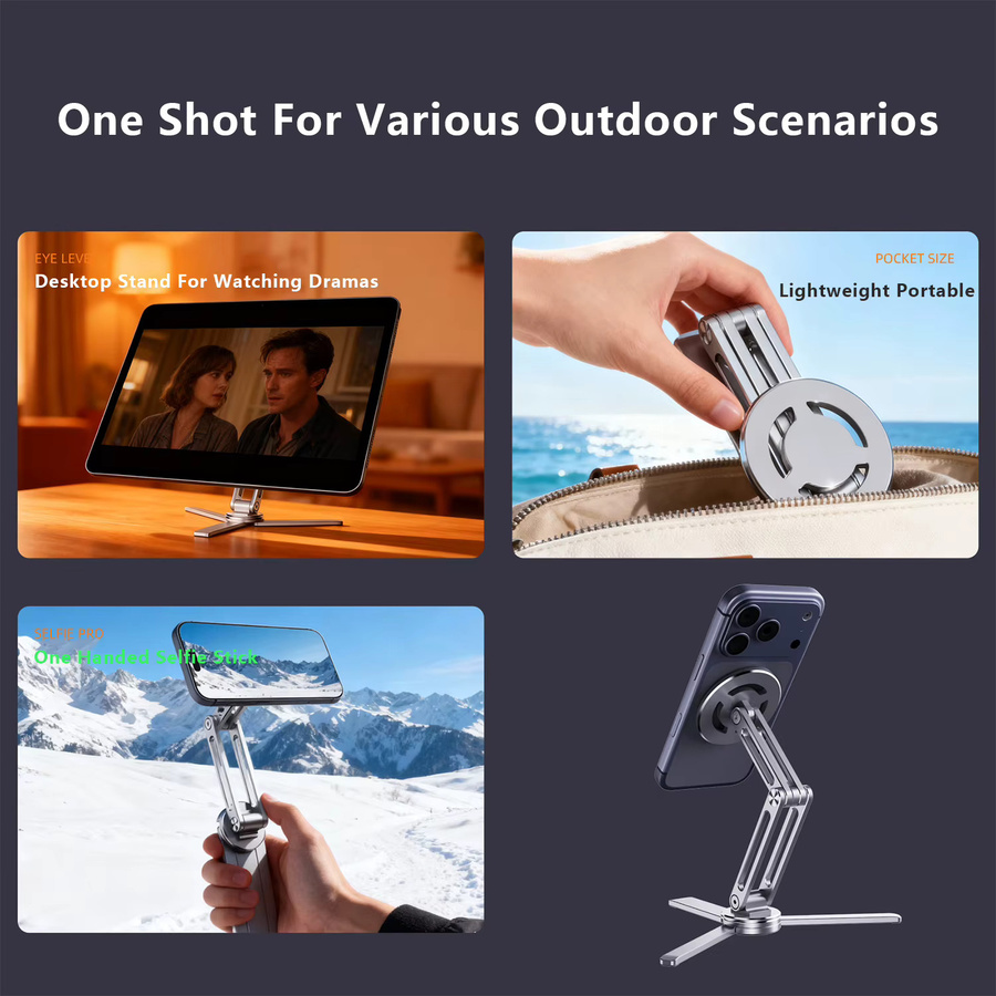 Prichiamo Magnetischer Handyhalter mit 360 Grad Rotation, Faltbares Stativ für MagSafe iPhone und Xiaomi, Schwarz oder Silber - Bild 5