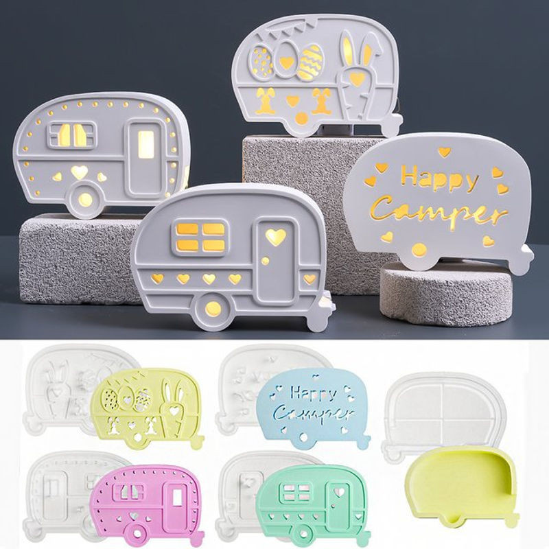 UDOCOOL Silikonform für 3D Kaninchen und Bus zur DIY Herstellung von LED Atmosphäre Licht Dekoration und Desktop Ornamenten, Mehrfarbig - Bild 1