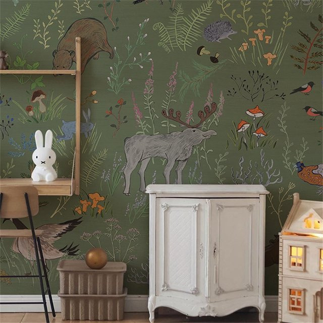 Nordic Tapete für Kinderzimmer mit Hirsch und floralem Design für Jungen und Mädchen - Bild 1