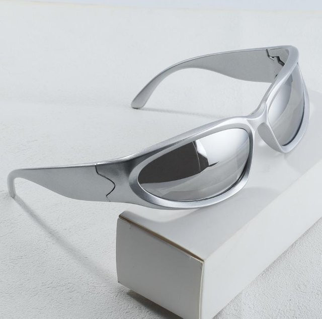 Brille Y2K-Stil, unregelmäßiger Rahmen, oval, Vollrand, grau, Silber, Herren, Kunststoff - Bild 1