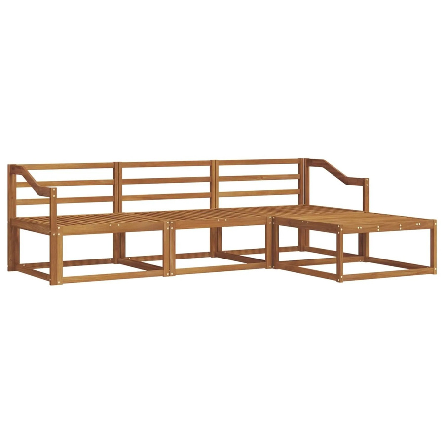 vidaXL Outdoor-Sofagarnitur 4-teilig aus Massivholz Akazie in Braun, L-Form mit Armlehnen und Hocker - Bild 2