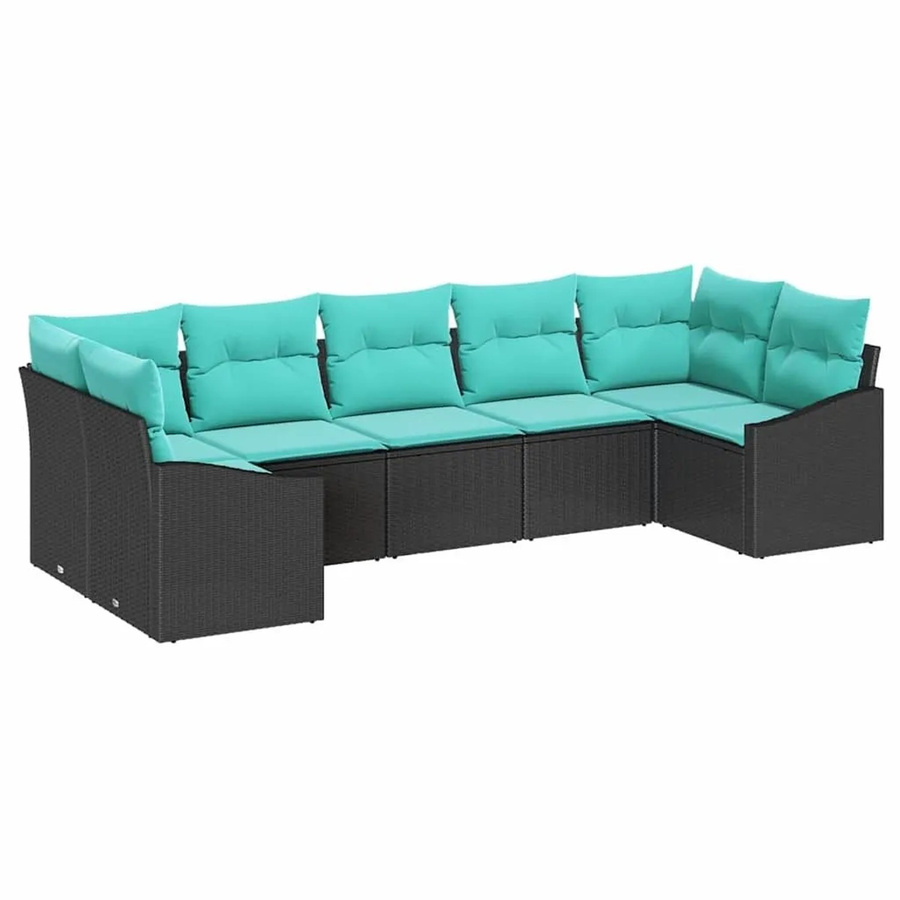 vidaXL 7-teiliges L-Shape Sofa Set aus Poly Rattan in Schwarz mit Kissen - Bild 2
