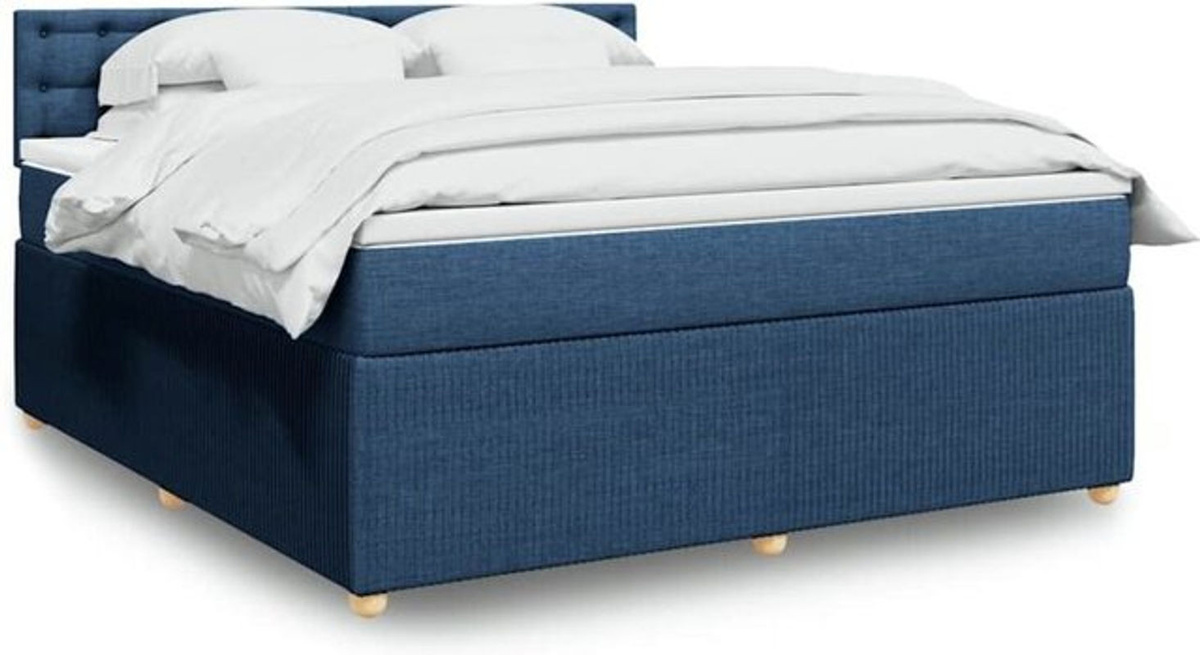 Vidaxl Boxspringbett mit Matratze in Blau und Weiß aus Stoff, B/T/H: 180 x 200 x 100,5 cm - Bild 1