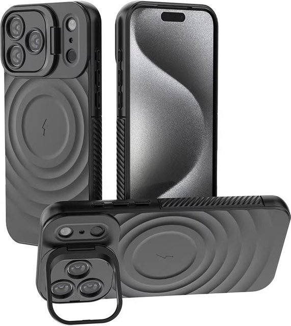 YULIN 17Pro Air Für Fold Schutzhülle mit Objektivständer und Wellenmuster für iPhone 17 16 15 14 13 Pro Max Plus in Grau - Bild 1