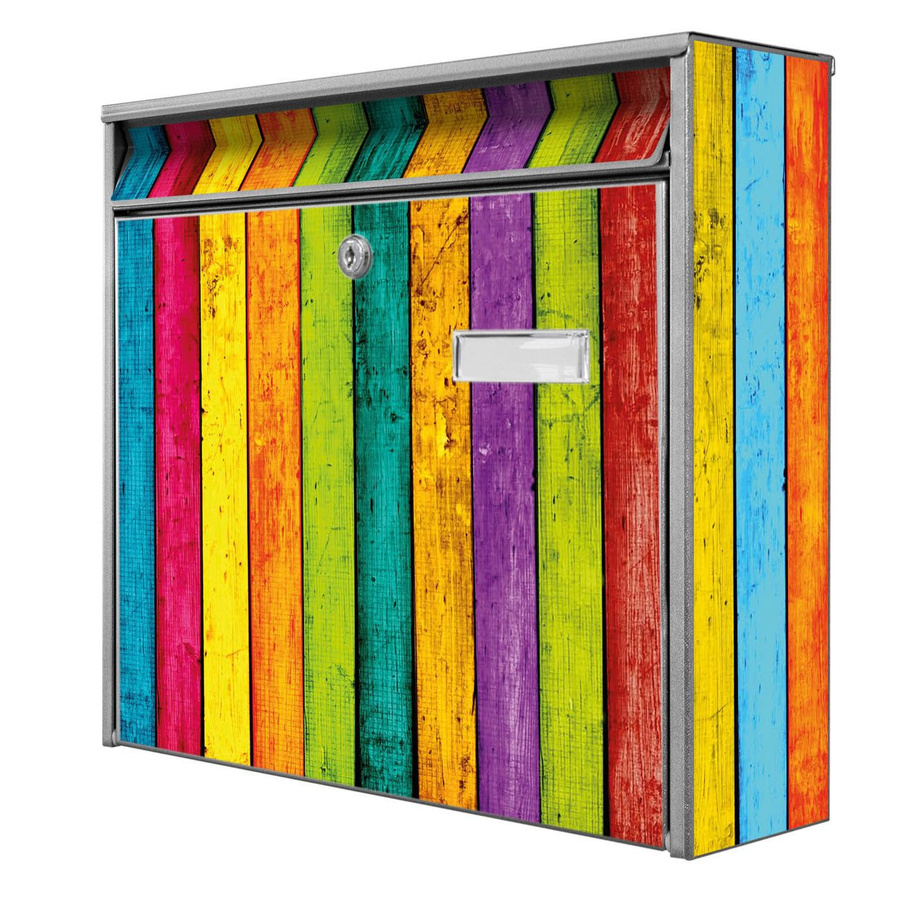 banjado Wandbriefkasten Modell Mail Burg Wächter aus verzinktem Stahlblech, Farbe Silber/Bunt, B/H/T: 36 x 32 x 10 cm - Bild 1