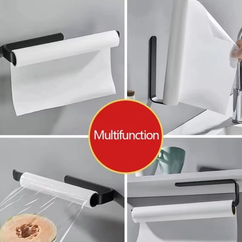 Multifunktionaler Papierhandtuchhalter zur Wandmontage ohne Bohren mit selbstklebender Befestigung für Badezimmer und Haushalt in Schwarz oder Weiß - Bild 3