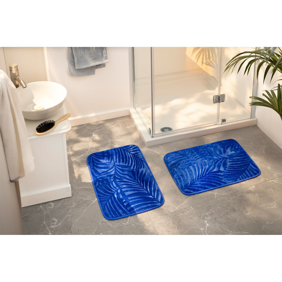 3D-Badvorleger Blatt von viva domo in Blau mit floralem Design und modernem Nature-Look - Bild 2
