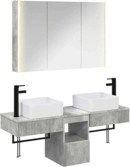 vidaXL Badezimmerschrank-Set 4-teilig in Betongrau, modern mit LED-Beleuchtung und Spiegelschrank, B/T/H: 103,5 x 15,5 x 70 cm - Bild 1