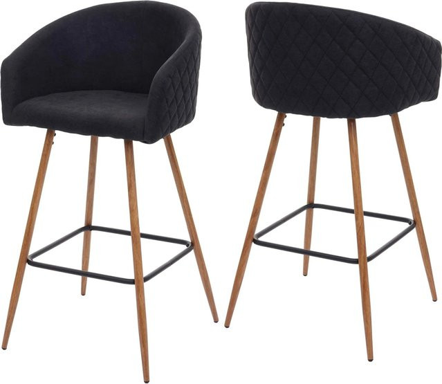 PROREGAL 2er-Set Barhocker mit Lehne in Anthrazit-Grau, Retro Design mit Rautenmuster, Sitzhöhe: 74 cm - Bild 1