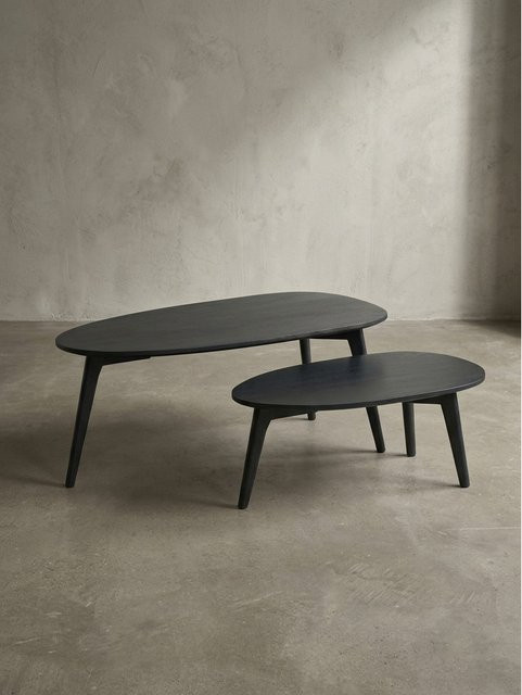 KADIMA DESIGN Retro Couchtische aus Mango Massivholz, 2er Set, Schwarz, B/T/H: 50 x 42 x 50 cm und 50 x 42 x 42 cm - Bild 1