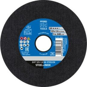 PFERD Trennscheibe EHT SG STEELOX Leistungslinie für Stahl und Edelstahl, Durchmesser: 125 mm, Breite: 1,0 mm, Bohrung: 22,23 mm, Farbe: Schwarz - Bild 1