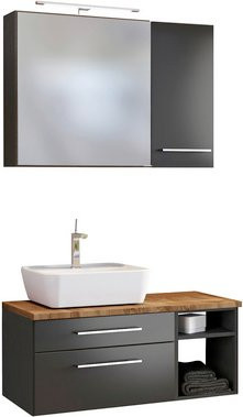HELD MÖBEL Waschtisch-Set DAVOS in Grau und Weiß, 7-teilig mit LED-Beleuchtung und Soft-Close-Türen - Bild 1
