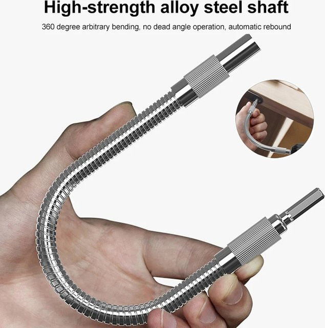 Flexible Bohrerverlängerung aus Metall in Silber als magnetischer Adapterhalter und Verbindungsglied mit Sechskantschaft für Elektroschrauber - Bild 1