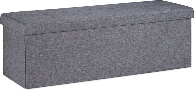 Relaxdays Sitzbank aus MDF in Grau mit 3 Fächern, faltbar, B/T/H: 114 x 37,5 x 38,5 cm - Bild 1