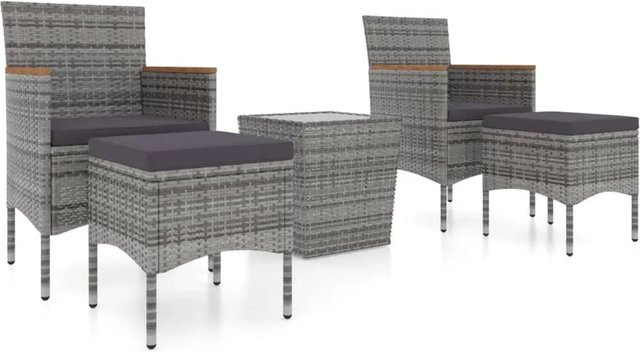vidaXL 5-tlg Garten-Bistro-Set aus Poly Rattan und Hartglas in Grau - Bild 1