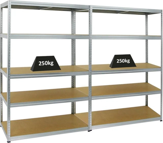 2er Set PROREGAL Schwerlastregal Big Elephant M, verzinkt, Farbe Silber, H x B x T: 180 x 120 x 60 cm, Fachlast 250 kg - Bild 1