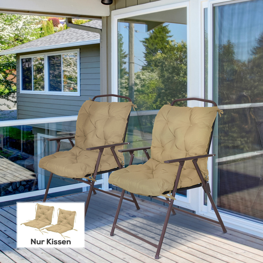 Outsunny 2er-Set Sitzkissen Khaki mit Bindebändern und Stoffbezug, B/T: 98 x 50 cm, Höhe: 8 cm - Bild 2
