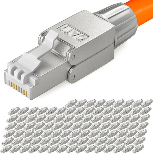 hb-digital Netzwerkstecker CAT7 RJ45 LSA STP schmal, Farbe: Silber - Bild 1