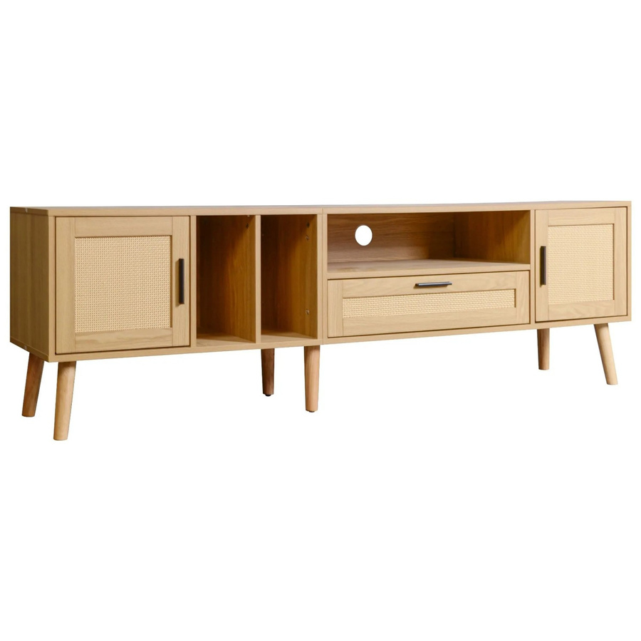 okwish TV Schrank mit Rattan Türen und Schublade in Braun, B/T/H: 180 x 40 x 50 cm - Bild 2