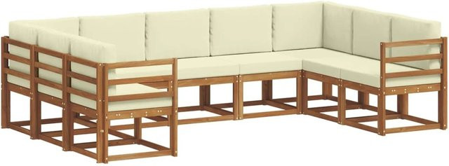 vidaXL Outdoor-Sofagarnitur aus Akazienholz in L-Form mit Kissen, 9-teilig, Natur und Creme - Bild 1