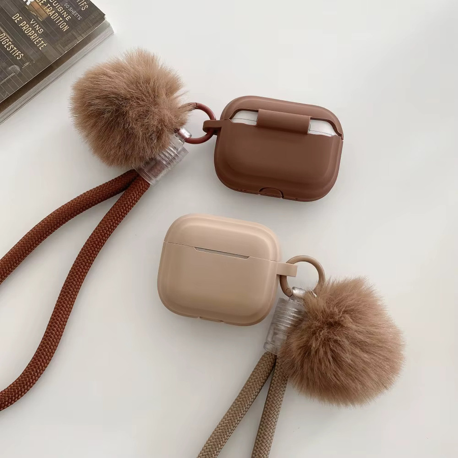 Silikon Schutzhülle für Apple AirPods Pro und AirPods 4 in Khaki/Beige mit Lanyard - Bild 2