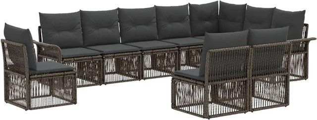 vidaXL Gartensofa-Set 10-teilig aus Poly-Rattan in Grau mit Polsterkissen und Metallgestell - Bild 1