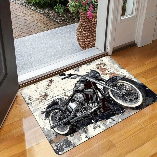 VIKAMA Motorrad-Flanellteppich als rutschfeste und saugfähige Fußmatte in Multicolour für Eingangsbereich, Garage oder Badezimmer - Bild 1