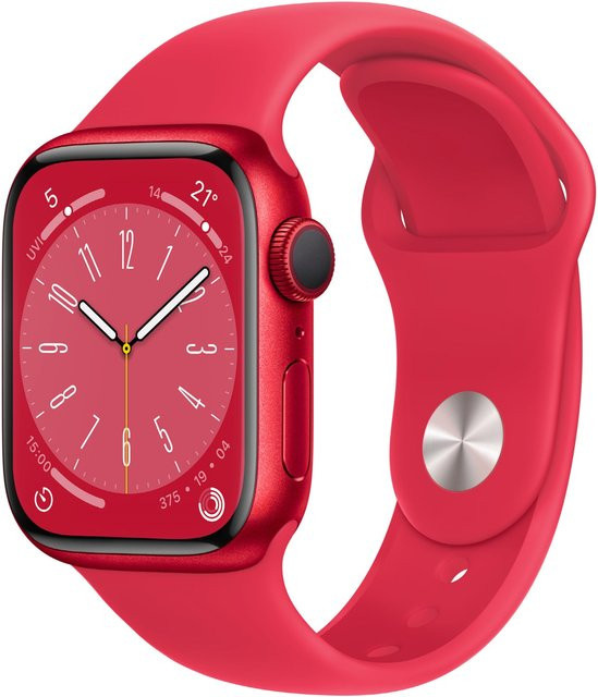 Apple Watch Series 8 GPS 41mm in Rot mit rotem Sportarmband aus Aluminium - Bild 1