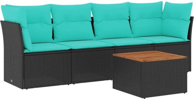 vidaXL 5-teilige Garten-Sofagarnitur aus Polyrattan in Schwarz mit Kissen und Couchtisch für Terrasse und Garten - Bild 1
