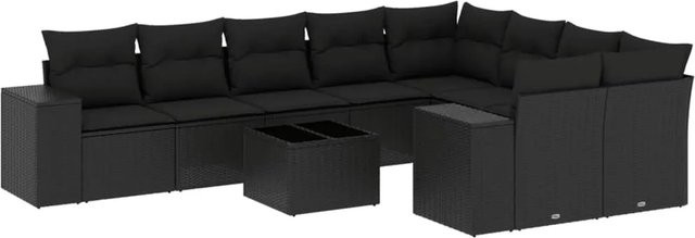 vidaXL 10-tlg. Garten-Sofagarnitur in L-Form aus Polyrattan mit Kissen, Schwarz - Bild 1