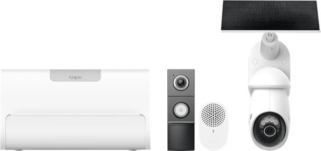 TP-Link Tapo C660 Solar Kit mit D235 Smart Battery Kamera, kabelgebundener Türklingel und H500 CentralHub in Weiß - Bild 1