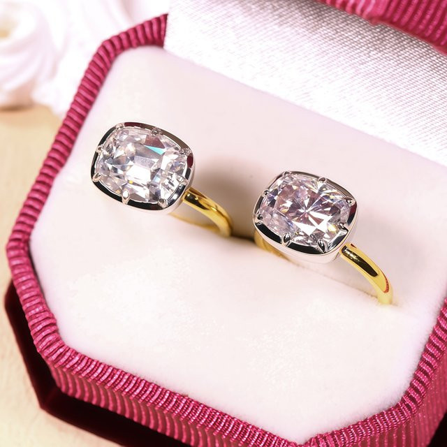 Ring Moissanit, 925 Silber, Gold, Kissen Cut - Bild 1